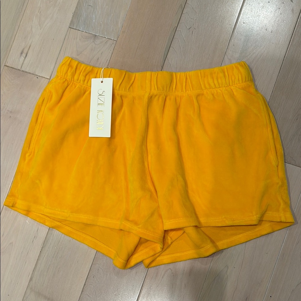 Suzie Kondi gold fusion side pockets velour cotton track shorts